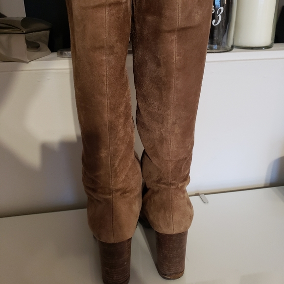 Aldo Leather Suede Platform Knee Boots Sandy Tan Color Fall Winter Tread Great 6 - Picture 3 of 10
